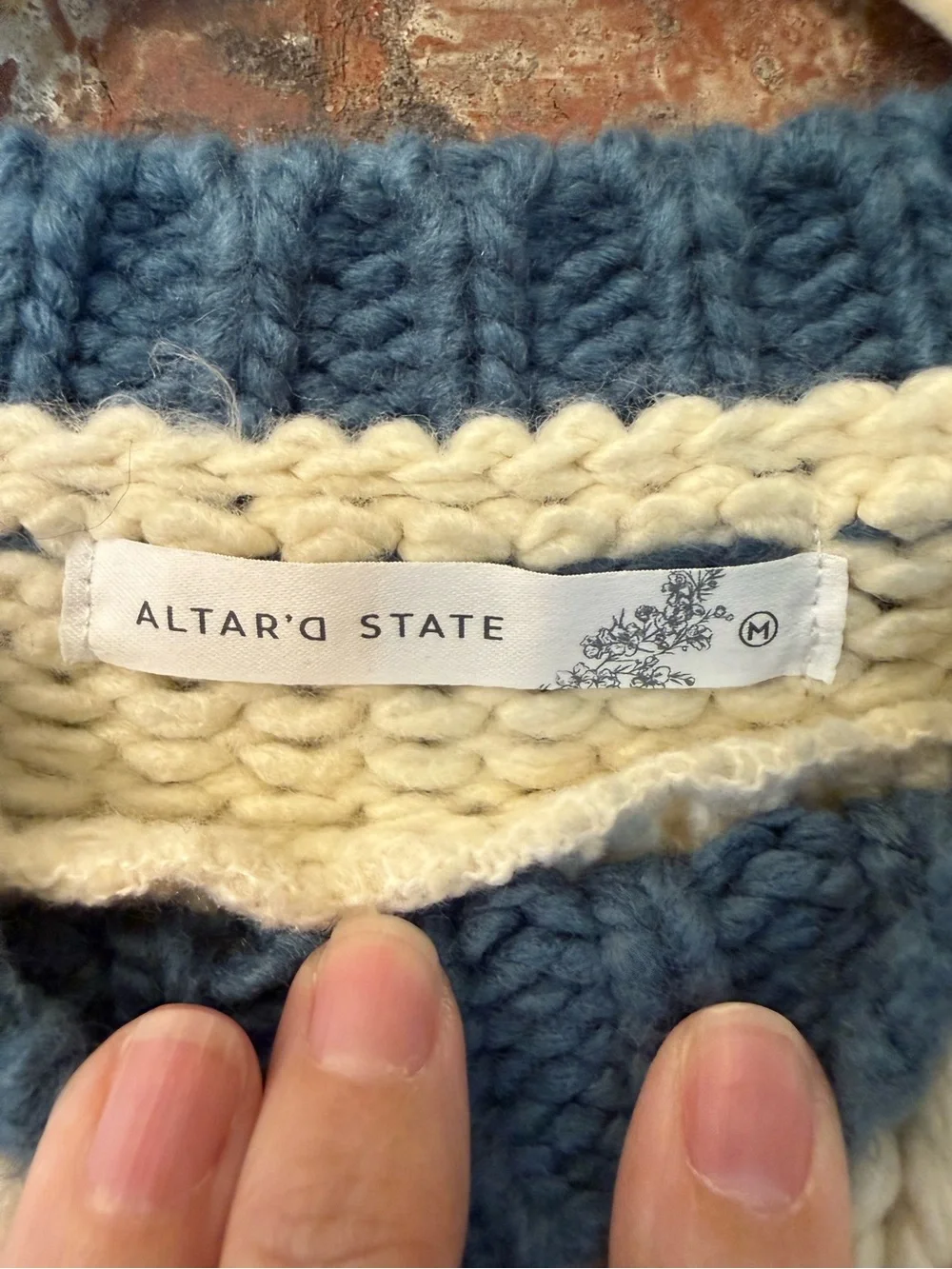 S47 - Altar'd State Cream, Blue & Pink Colorblock Crewneck Sweater